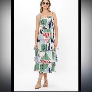 Oliphant Smocked Tie Strap Midi Dress in Riviera Sage